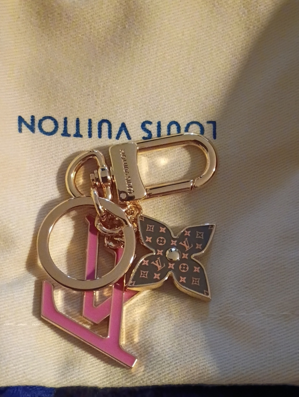 Louis Vuitton Pink & Gold LV Bag Charm Box & Dust Bag Included Elegant Branded